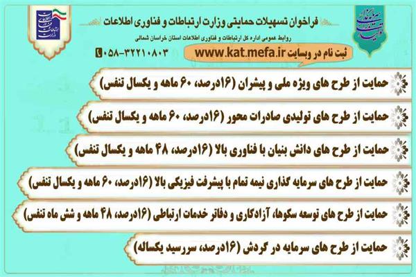 فراخوان اعطای تسهیلات تبصره 18 ویژه کسب و کارهای فاوا در استان خراسان شمالی